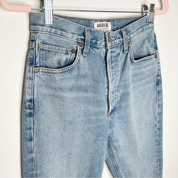 Agolde Riley High Rise Straight Crop Jeans Zephyr Wash Frayed Hem Size 25 - Picture 4 of 15